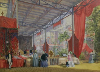 A Portion of the Transept of the Great Exhibition of 1851, showing Stalls with the Wares of Turkey, 1851